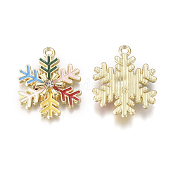 黄金は、合金チャームメッキ  エナメル＆クリスタルラインストーン付き  スノーフレーク  クリスマスのために  カラフル  23.5x19x3.5mm  穴：1.6mm&nbsp;X-PALLOY-L228-005G