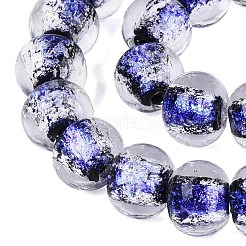 手作りの箔ガラスビーズ連売り  ロンデル  ブルー  11.5~12x9.5~10mm  穴：1.2~1.6mm  約30個/連  11.42~11.81インチ（29~30cm）&nbsp;FOIL-Q002-01A-01
