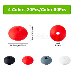 2袋80個入りロンデル食品グレードの環境に優しいシリコンフォーカルビーズ  ミックスカラー  11.5x7mm  穴：2.5mm  40個/袋&nbsp;SIL-DC0001-69A