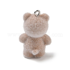 不透明樹脂のペンダント  クマのチャーム  プラチナアイアイピン  キャメル  32x20.5x17mm  穴：2mm&nbsp;RE-CBAFA24-07