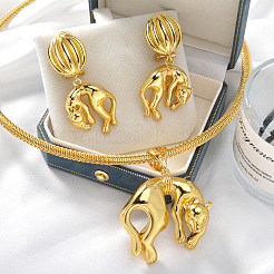 女性用真鍮スタッドピアス＆ペンダントネックレスセット  ヒョウ  18KGP本金メッキ  ネックレス：24.41インチ（62cm）&nbsp;FS-WGFF87F-02