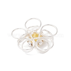 4Pcs 4 Styles Natural Amethyst & Quartz Crystal & Green Aventurine & Carnelian Round Copper Wire Wrapped Flower Pendants&nbsp;PALLOY-TA00259