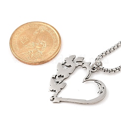 201 Stainless Steel Laser Cut Heart Butterfly Pendant Box Chain Necklaces for Women&nbsp;NJEW-Q004-06P