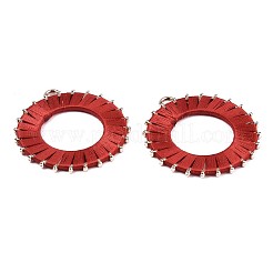 ポリエステル織ビッグペンダント  ライトゴールドメッキ合金パーツ  カドミウムフリー＆鉛フリー  フラットラウンド  レッド  45x42.5x3mm  穴：2.5x4mm&nbsp;WOVE-T013-005C-RS