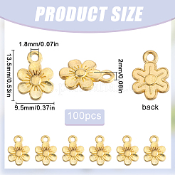 100個の合金チャーム  花のチャーム  ゴールドカラー  13.5x9.5x2mm  穴：1.8mm&nbsp;FIND-SC0010-75A