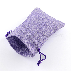 ポリエステル模造黄麻布包装袋巾着袋  紫色のメディア  9x7cm&nbsp;X-ABAG-R005-9x7-03
