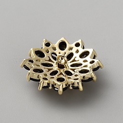 真鍮マイクロキュービックジルコニアボタンを切り開きます  花  ゴールドカラー  ブラック  21x22x8mm  穴：1.5mm&nbsp;DIY-WH0888-807G-01