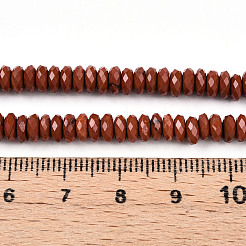 天然石レッドジャスパービーズ連売り  多面カット  ロンデル  5x2mm  穴：0.8mm  約174~177個/連  15.35~15.55''（39~39.5センチメートル）&nbsp;G-T141-62