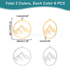 12個2色201ステンレスペンダント  山とリング  ゴールデン·ステンレス鋼色  27.5x26x1mm  穴：1.4mm  6個/カラー&nbsp;STAS-UN0042-10