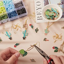 DIYサボテンダングルピアス作成キット  合金エナメルペンダントを含む  鉄のピアスフックと丸カン  ミックスカラー  ペンダント：36ピース/セット&nbsp;DIY-SZ0006-35