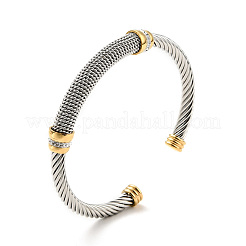 304 Stainless Steel Twist Rope Shape Open Cuff Bangle with Rhinestone for Women&nbsp;BJEW-D449-01GP-01