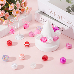 60個 12スタイル DIY アクリル＆プラスチックビーズ ジュエリー製作キット  ピンク  18~20x20~21.5x14.5~20mm  穴：2~3mm  5個/スタイル&nbsp;DIY-SC0025-49A