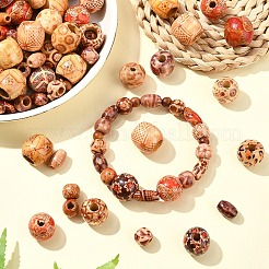 200Pcs 8 Styles Printed Wood Beads&nbsp;WOOD-YW0001-26