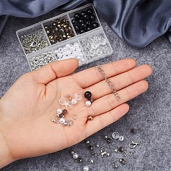 DIYの模造真珠と宝石用原石のビーズのブレスレット作成キット  丸い腹筋プラスチック＆アクリルビーズを含む  ロンドルガラスビーズ  アイアンボールチープ＆丸カン＆エンドチェーン  亜鉛合金クラスプと弾性クリスタルスレッド  ミックスカラー  ビーズ：約294個/セット&nbsp;DIY-YW0004-33