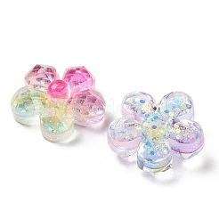 透明樹脂デコデンカボション  グリッターパウダー入り5枚の花びらの花  ミックスカラー  20x21x8mm&nbsp;RESI-M045-03