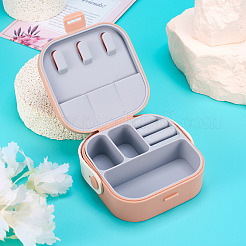 スクエア PU レザー & PP & シリコン ジュエリー セット ボックス  旅行用ポータブルジュエリーケース  収納ボックス  ネックレス用  リング  ピアスとペンダント  ピンク  10x9.7x3.8cm&nbsp;AJEW-TAC0014-13C