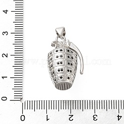 真鍮マイクロペーブブラックキュービックジルコニアペンダント  手榴弾チャーム  プラチナ  25.5x15.5x13mm  穴：4x3mm&nbsp;KK-H279-10P