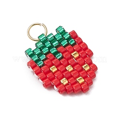 ガラスシードビーズペンダント  フルーツチャーム  304ステンレススチール製丸カン付き  苺  14x12x1.5mm  穴：3mm&nbsp;PALLOY-MZ00517-04