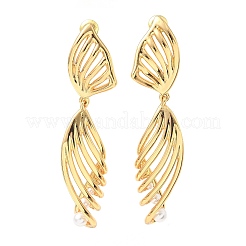 Line Brass Imitation Pearl Dangle Stud Earrings&nbsp;EJEW-M084-01G