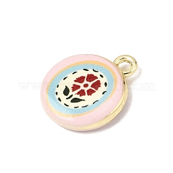 プリント合金ペンダント  フラットラウンドのチャーム  長持ちメッキ  ラックめっき  ゴールドカラー  花  18x15x4mm  穴：1.8mm&nbsp;ENAM-F160-03A-G