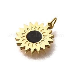 304ステンレススチールエナメルチャーム  丸カン付き  18KGP本金メッキ  イオンプレーティング（ip）  太陽  15x13x1.5mm  穴：2.5mm&nbsp;STAS-R153-09G-02