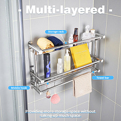 ステンレス製のバスルームタオルロールホルダー  壁掛けトイレットペーパーホルダー  ステンレス鋼色  380x600x150mm&nbsp;DIY-TAC0020-94