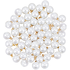 ABSプラスチック模造真珠チャーム60個  真鍮パーツ  ラウンド  18KGP本金メッキ  ホワイト  13.5x9.5x9.5mm  穴：1.6mm&nbsp;KK-BBC0023-53