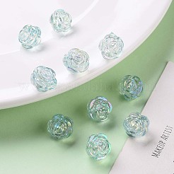 透明なアクリルビーズ  ABカラー  花  ターコイズ  11.5x11.5mm  穴：1.8mm&nbsp;X-TACR-S154-33C-754