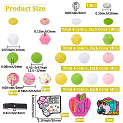 95Pcs 21 Styles Printed Round Silicone Focal Beadsm with 10Pcs Brass Rhinestone Spacer Beads&nbsp;SIL-BM0001-12