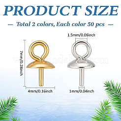 100Pcs 2 Colors PVD Vacuum Plating 304 Stainless Steel Cup Pearl Peg Bails Pin Pendants&nbsp;STAS-ME0002-97