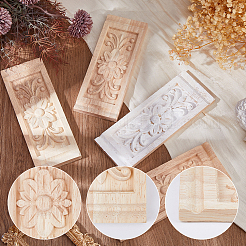 4Pcs Natural Solid Wood Carved Onlay Applique Craft&nbsp;WOOD-FH0002-38