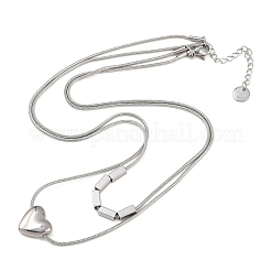 304 Stainless Steel Heart Pendant Double Layer Necklaces for Women&nbsp;NJEW-K298-01P