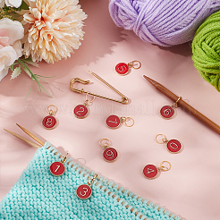 10Pcs Alloy Enamel Number 0~9 Pendant Locking Stitch Markers&nbsp;JEWB-BC00002