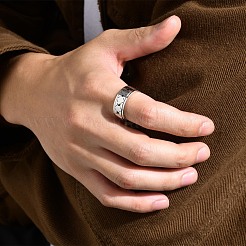 変色しないステンレススチール製サンムーン回転リング  男性用ワイドバンドリング  ステンレス鋼色  usサイズ9（18.9mm）&nbsp;PW-WG55710-01