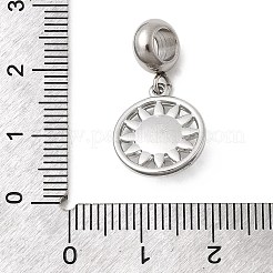 304ステンレススチールクリスタルラインストーンヨーロピアンダングルチャーム  太陽の大きな穴のペンダント  ステンレス鋼色  25mm  穴：4.5mm  ペンダント：15.5x13x4.5mm&nbsp;STAS-D153-06A-P