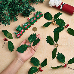 フォームと布製の人工ヒイラギの葉45個  鉄の茎付き  クリスマスリースのアクセサリー  ミックスカラー  60x142x104mm  15個/カラー  3色&nbsp;AJEW-SC0031-52B