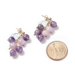 Grape and Leaf Dangle Stud Earrings&nbsp;EJEW-TA00034