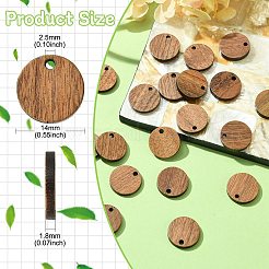 木チャーム  フラットラウンド  染色されていない  サドルブラウン  14x2.5mm  穴：1.8mm  20個/箱。&nbsp;WOOD-CJ0001-03