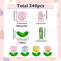 透明ガラスビーズ  チューリップ/葉  ミックスカラー  6.5x14x4.5mm  穴：1mm&nbsp;GLAA-SP0001-52