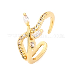 Brass Micro Pave Clear Cubic Zirconia Cuff Rings for Women&nbsp;RJEW-U047-10G