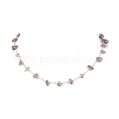 3Pcs 3 Styles Natural Sunstone & Green Aventurine & Amethyst Chip & Brass Handmade Link Chain Necklaces for Women&nbsp;NJEW-JN05573