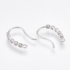 真鍮のピアスフック  キュービックジルコニアと水平ループ付き  ニッケルフリー  プラチナメッキ  15x10x2mm  穴：1mm  20ゲージ  ピン：0.8mm&nbsp;KK-T038-251P