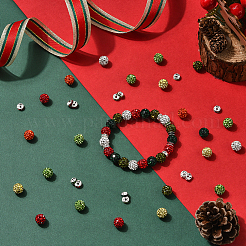 Christmas Theme 84Pcs 7 Colors Handmade Polymer Clay Rhinestone Round Beads&nbsp;RB-PA0001-06