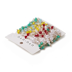 手作りのプラスチックとガラスのイミテーションパールとトライアングルビーズチェーン  ラックメッキ金真鍮のパーツ  溶接されていない  カード用紙付き  カラフル  12~13x4.5~6x4.5~6mm  20~21x5.5x5.5&nbsp;CHC-C026-30