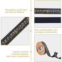 50 Yards Gold Stamping Musical Note Polyester Printed Ribbon&nbsp;OCOR-WH0091-34A