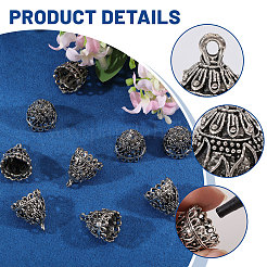 チベットスタイルの亜鉛合金ペンダントベイル10個  タッセルキャップ保釈  アンティークシルバー  22.5x18x17mm  穴：2.5mm&nbsp;FIND-CA0011-51