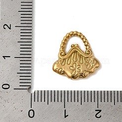 イオンプレーティング（IP）304ステンレスペンダント  花のチャーム付きハンドバッグ  18KGP本金メッキ  16x15x2mm  穴：2.5x5mm&nbsp;STAS-N103-46G