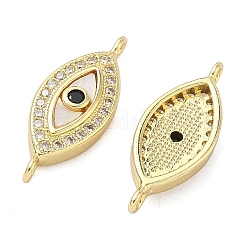 Brass Micro Pave Clear and Black Cubic Zirconia Eye Connector Charms&nbsp;KK-A282-16G