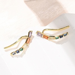 真鍮製パヴェキュービックジルコニアスタッドクローラーピアス  長方形  18KGP本金メッキ  カドミウムフリー＆鉛フリー  長持ちメッキ  ラックめっき  カラフル  18.5x4.5x7.5mm&nbsp;KK-CBAA351-02G