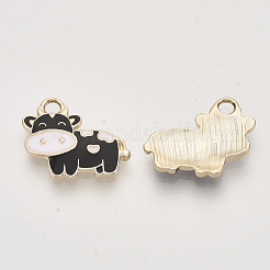 合金エナメルチャーム  ライトゴールド  牛  ブラック  16x19x2.5mm  穴：2.5mm&nbsp;X-ENAM-S119-005D